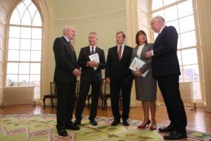 Deputy First Minister, Martin McGuiness, Ian Talbot, Chief Executive Chambers Ireland, Taoiseach Enda Kenny, Ann McGregor, Chief Executive, Northern Ireland Chamber of Commerce and Industry, and Minister for Foreign Affairs Charlie Flanagan