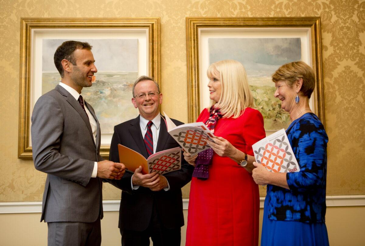 Business 31082016. No repro Fee. Pictured at the launch of 'The Economic Impact of Venture Capital in Ireland 2013-15' report which took place in the Shelbourne Hotel Dublin was from left Dr Eric Clinton, DCU Business School, Michael Murphy, Chairman, Irish Venture Capital Association, Mary Mitchell O'Connor TD, Minister of Jobs, Enterprise & Innovation and Regina Breheny, Director General, IVCA. Photo Chris Bellew / Copyright Fennell Photography 2016